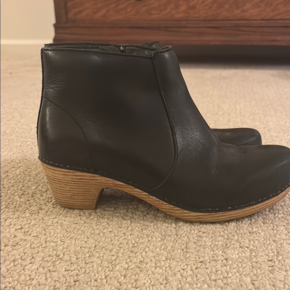 Dansko Black Leather Mules with Chunky Heel